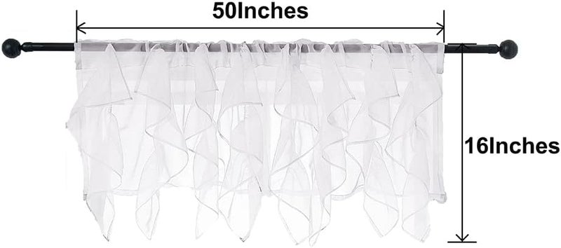 PearAge Ruffled Voile Semi Sheer Curtain Valance, Kitchen Living Room Shabby Chic Ruffle Valance Curtains, Girls Daughters Bedroom Cascade Window Valance Ivory 50x16 Inches - Image 5